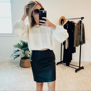 Embossed black leather pencil skirt